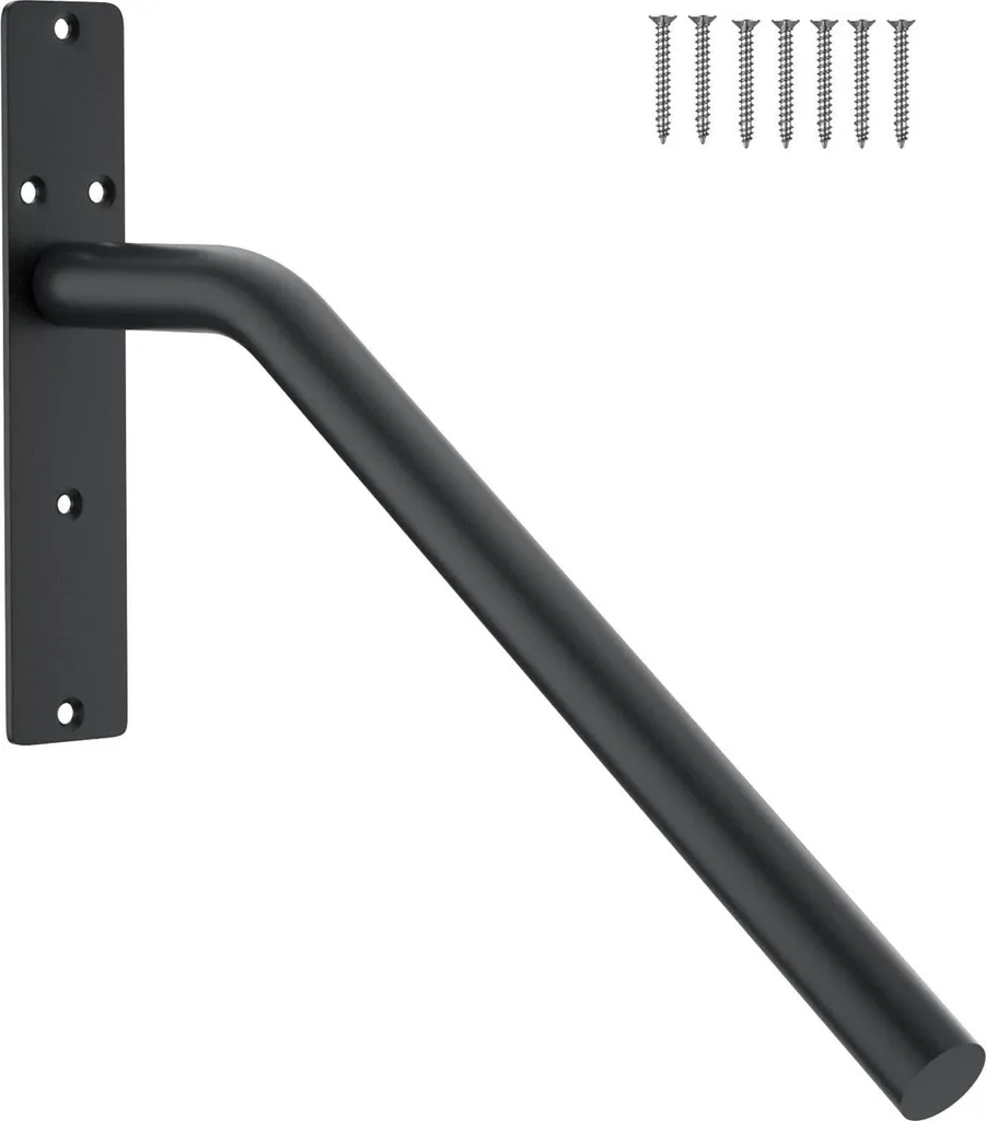 Barre d'appui murale en acier noir pour escalier et garage, modèle 45 cm