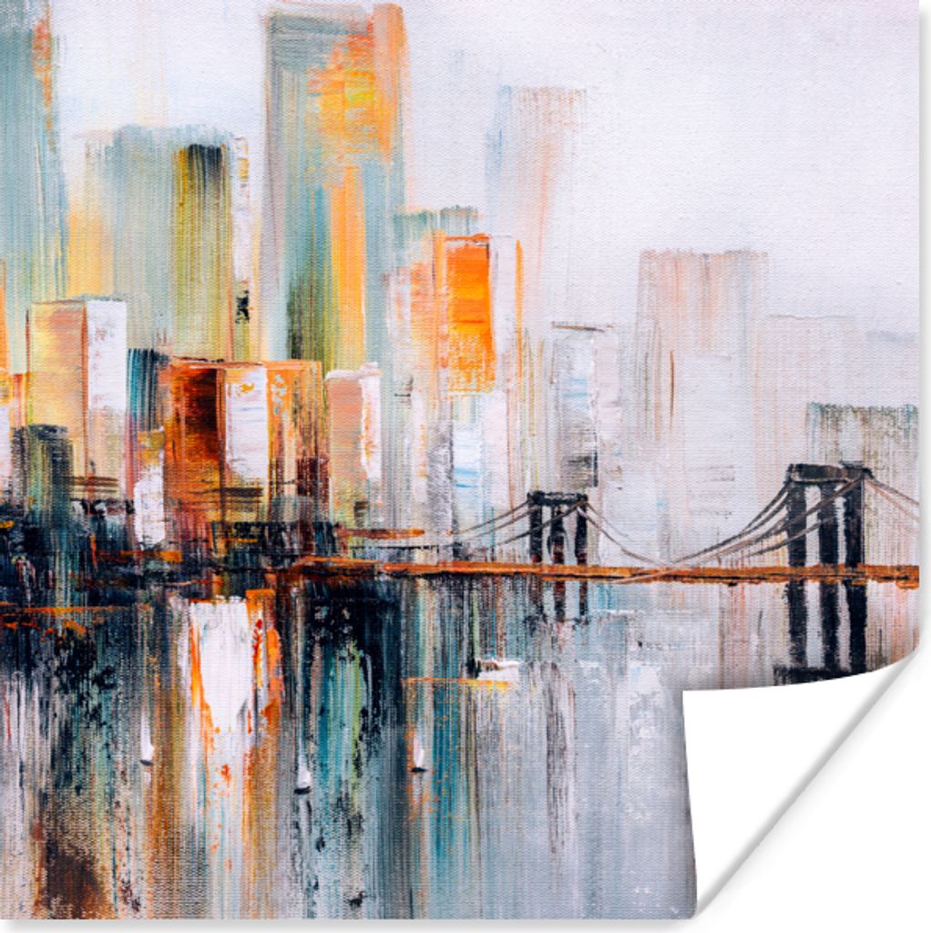 MuchoWow Poster Ölgemälde - Skyline - Abstrakt 50x50 cm - Wohnzimmerdekoration