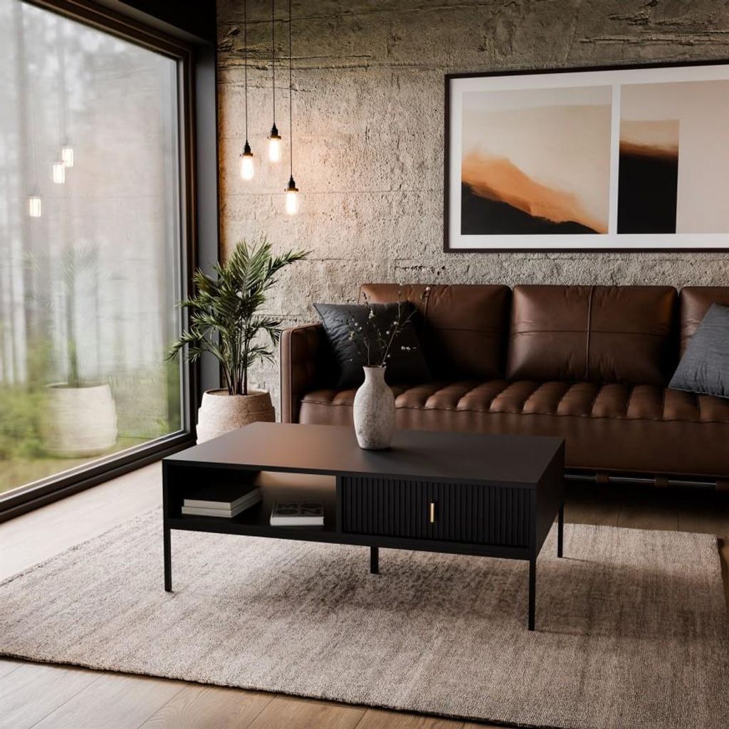 Couchtisch MIDNIGHT mit Schublade auf Gestell Schwarz