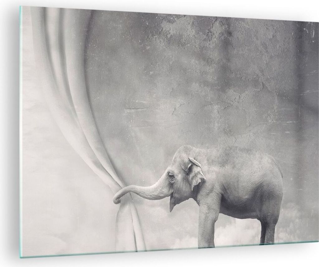 Bilder auf glas - Elefant Vorhang Abstraktion Phantasie - 70x50cm - Glasbilder - Wandbilder - Kunstdruck - Wanddekoration aus Glas - Glas Bilder - ...