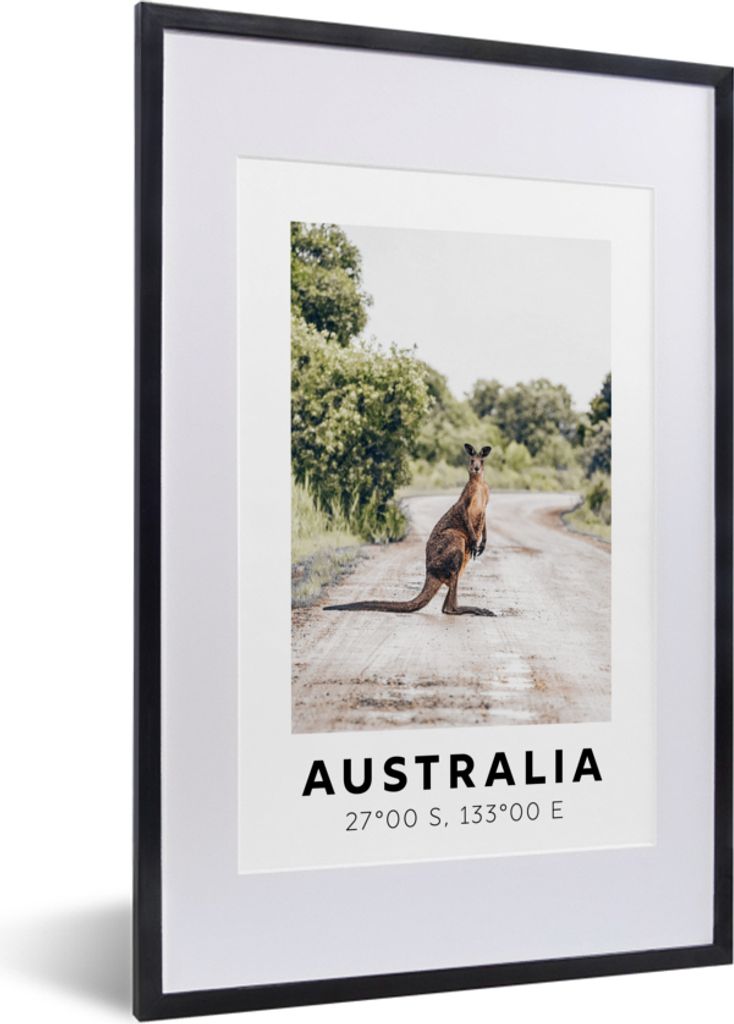 MuchoWow Gerahmtes Poster Australien - Känguru - Natur 40x60 cm - Poster mit Schwarzem Bilderrahmen Wandposter Rahmen Foto Bilder - Poster in Ra...