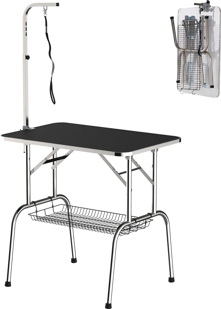 Table de Toilettage Stable pour Chiens Agités avec Fixations de Sécurité