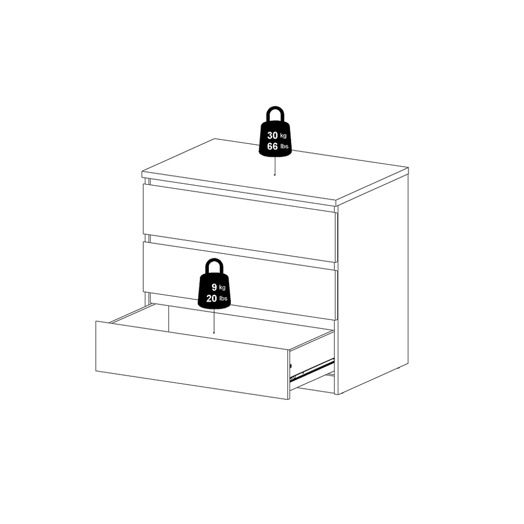 Commode basse Nada 3 tiroirs effet béton et blanc brillant pour salon - 10