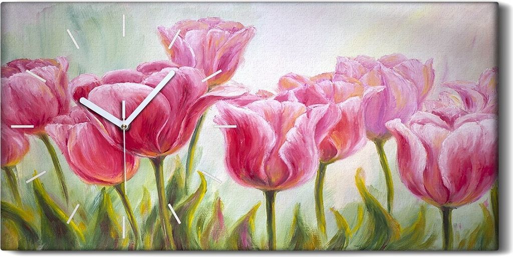 Dekor Leinwand Uhr Wandbilder Geräuschlos 60x30 Gemälde Blumen Pflanzen Kunst - weiße Hände