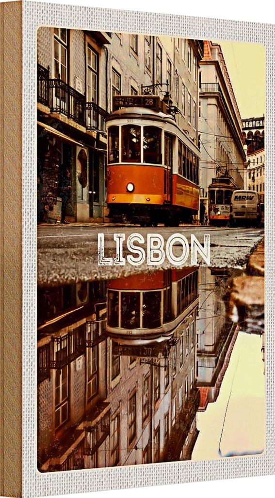 Holzschild Reise 20x30cm Lisabon Europa Straßenbahn Stadt