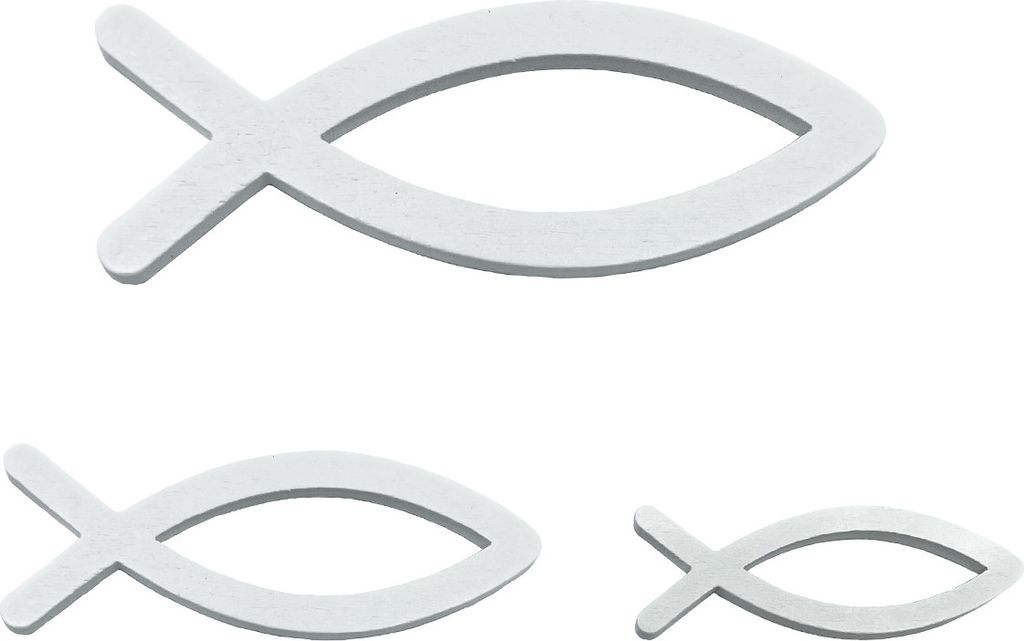 Oblique Unique 3 Holz Fische im Mix Deko Fische als Streudeko Tischdeko für Taufe Kommunion Konfirmation - weiß