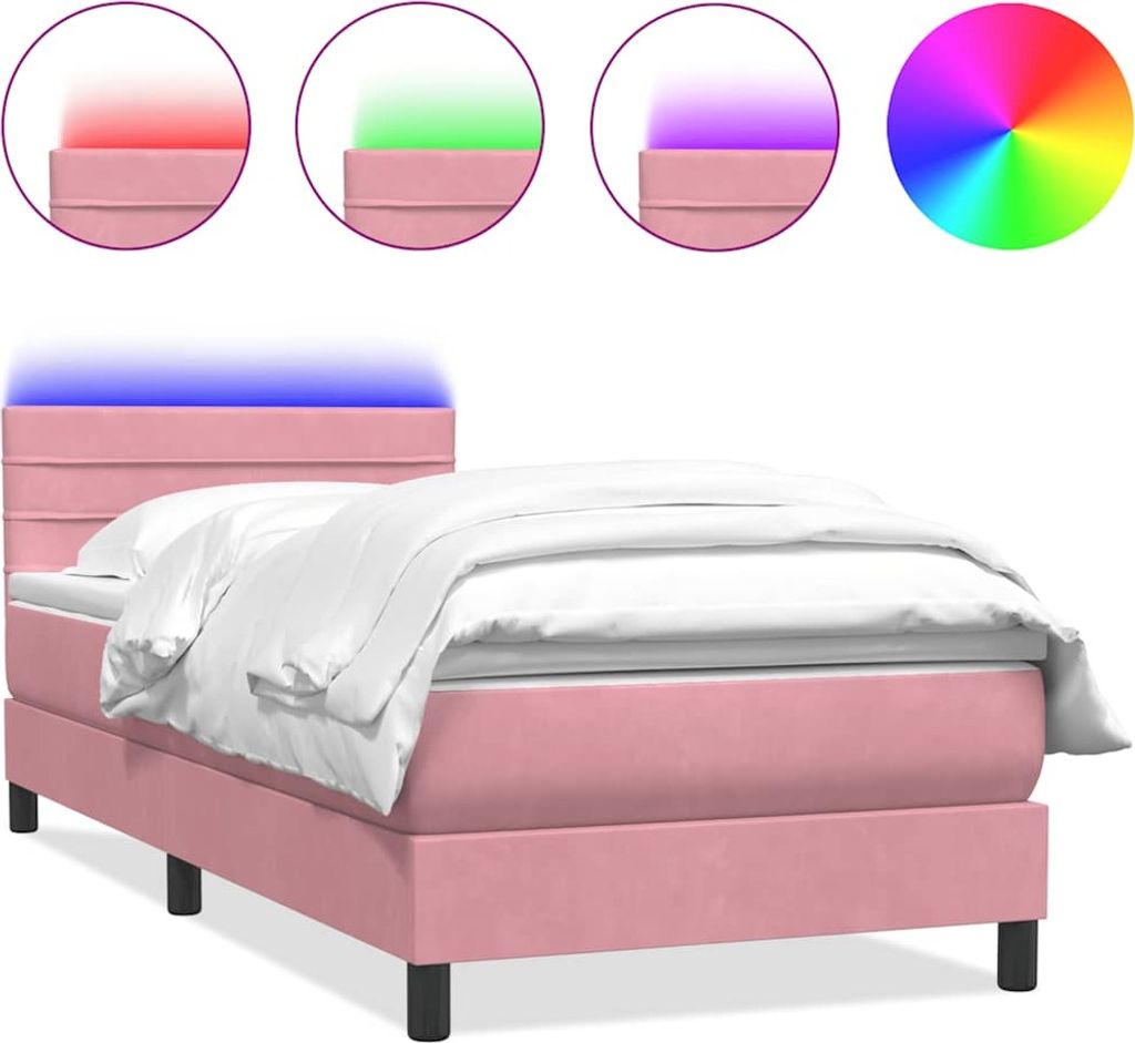 Boxspringbett mit Matratze & LED Rosa 90x220 cm Samt