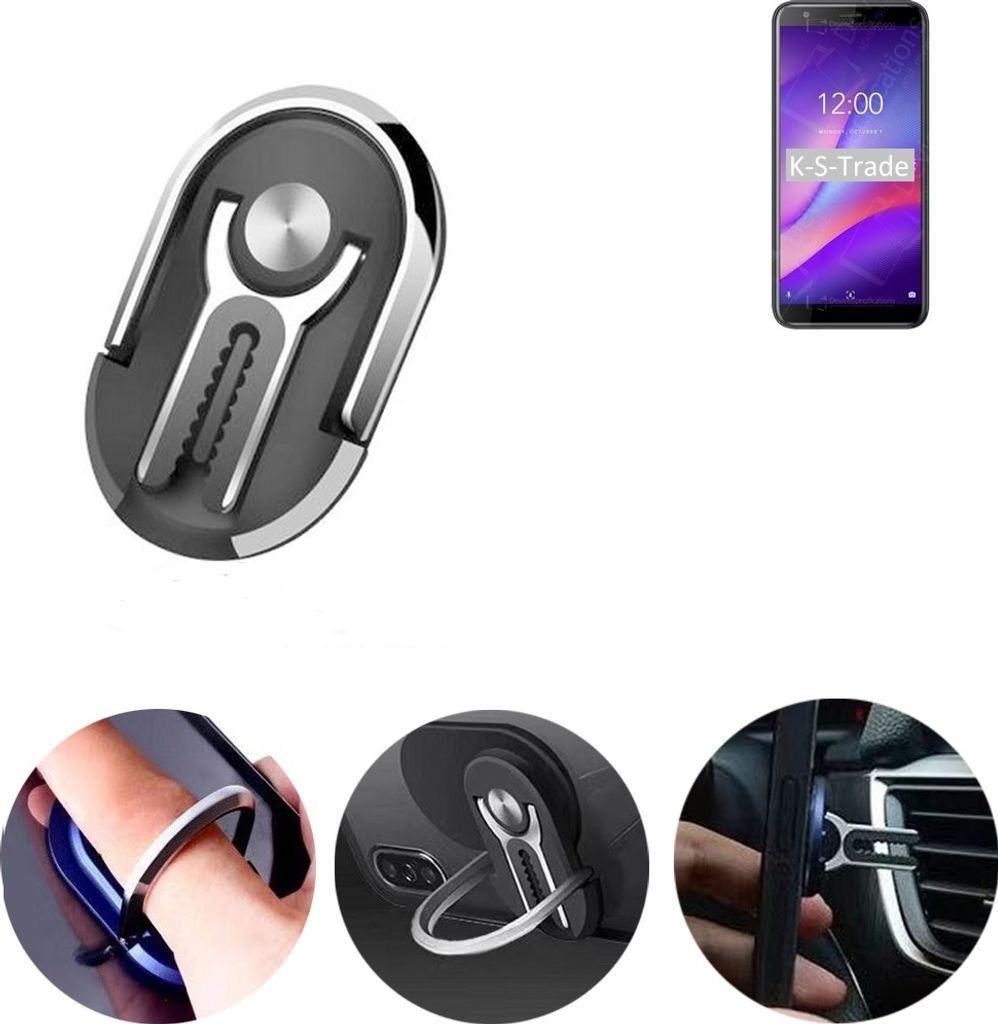 K-S-Trade 3in1 Smartphone-Ring Handy-Ring kompatibel mit Vernee M3 Fingerhalterung Handyring Tischständer Lüftungsgitter-Halterung Tisch Ständer