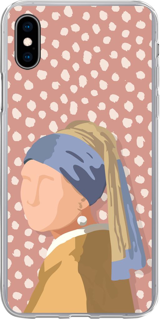 MuchoWow Handyhülle Schutzhülle Hülle für Telefoonhoesje iPhone Xs Alte Meister - Mädchen mit Perlenohrring - Dots - Vintage Silikon Softcas...