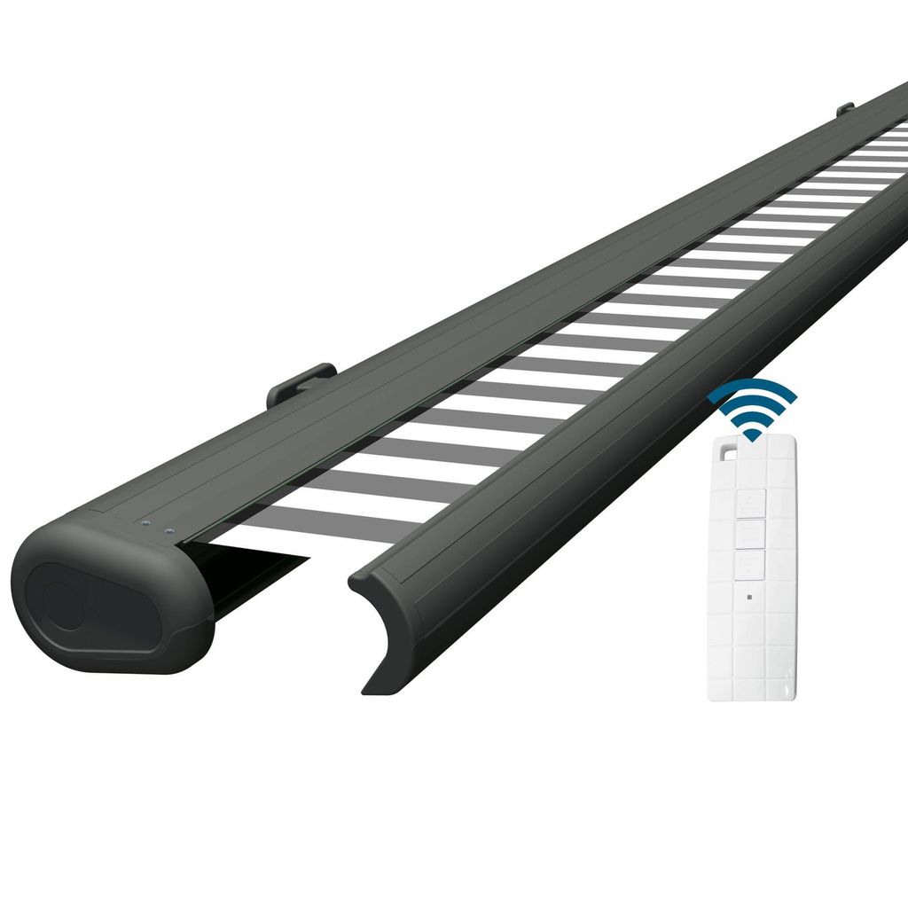 Eclipse Premium elektrische Vollkassettenmarkise Grau 4,5x3 m Tuch: Grau-Weiß