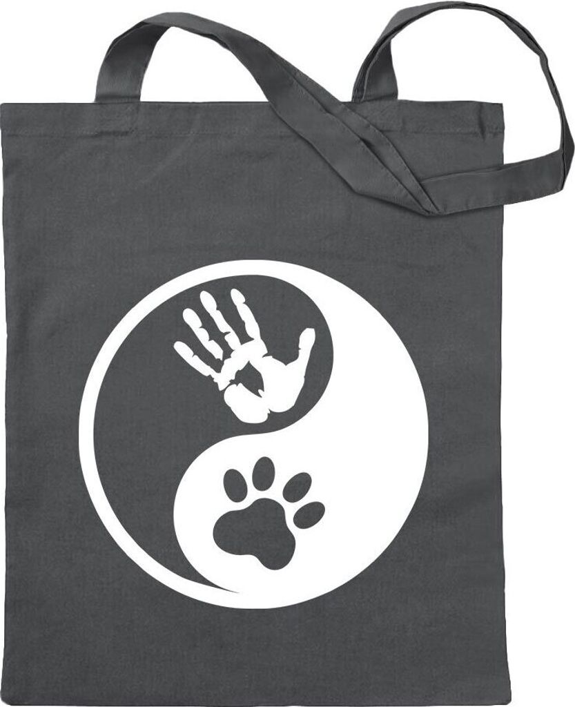 Kiwistar - Baumwolltasche - stahlgrau - Tiermensch - Yin und Yang - Tragetasche Stoffbeutel Umhängetasche langer Henkel
