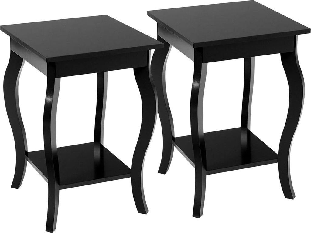 KOMFOTTEU Nachttisch mit Schublade, Kleiner Beistelltisch aus Holz, moderner Nachtschrank für Wohnzimmer, 40x40x60 cm (Schwarz x 2)