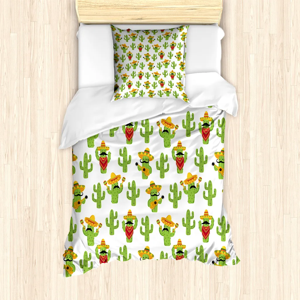 Ensemble Housse de Couette Simple 135x200 Cactus Abakuhaus Vert/Moutarde