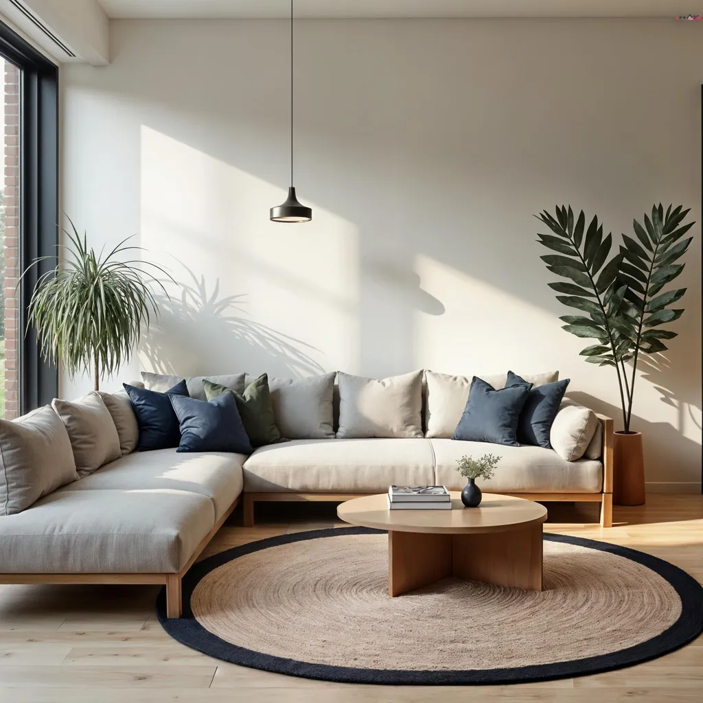 Grand tapis de salon rond en fibre de jute tressée 240cm Coloris Bicolore