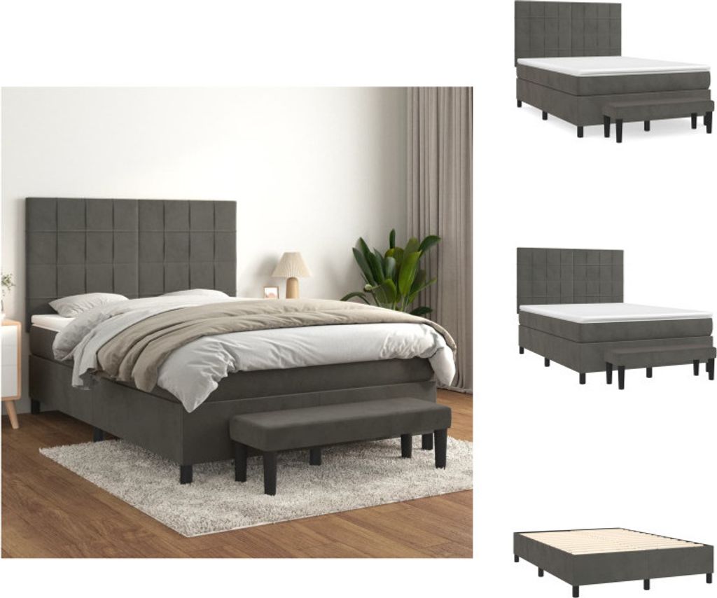 vidaXL Boxspringbett mit Matratze Dunkelgrau 140x190 cm Samt - Betten & Bettgestelle