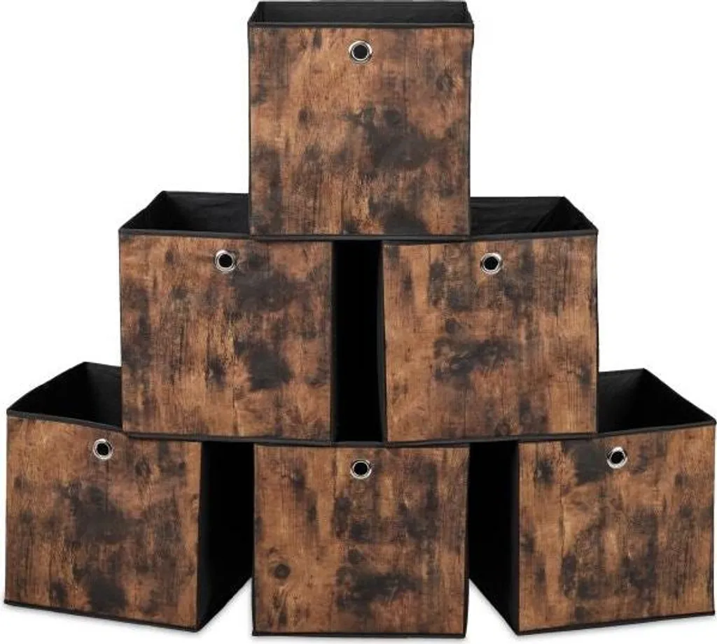Rangement Dressing et Bureau Boîte Tissu Aspect Bois - Pack de 6 PCS