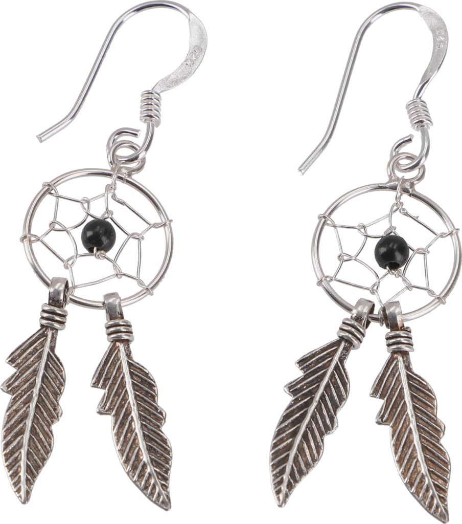 Silberohrringe mit Traumfänger Boho Ohrringe Koralle - Onyx, Silber-Farben, SterlingSilber, 3,5*1 cm, Silberohrringe