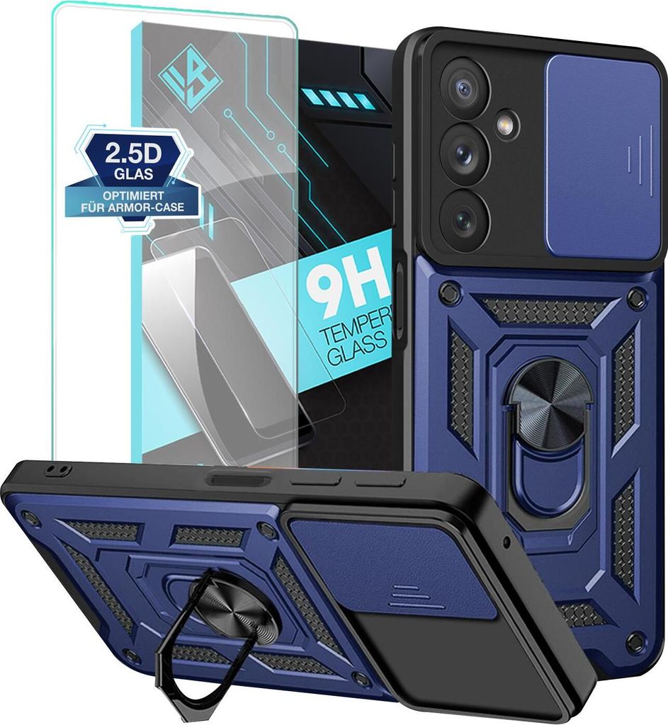 Armor Handyhülle für Samsung Galaxy A54 5G mit 9H Displayglas Displayschutz Kameraschutz Handy Panzer Case Cover Schutzhülle Outdoor Farbe: Blau