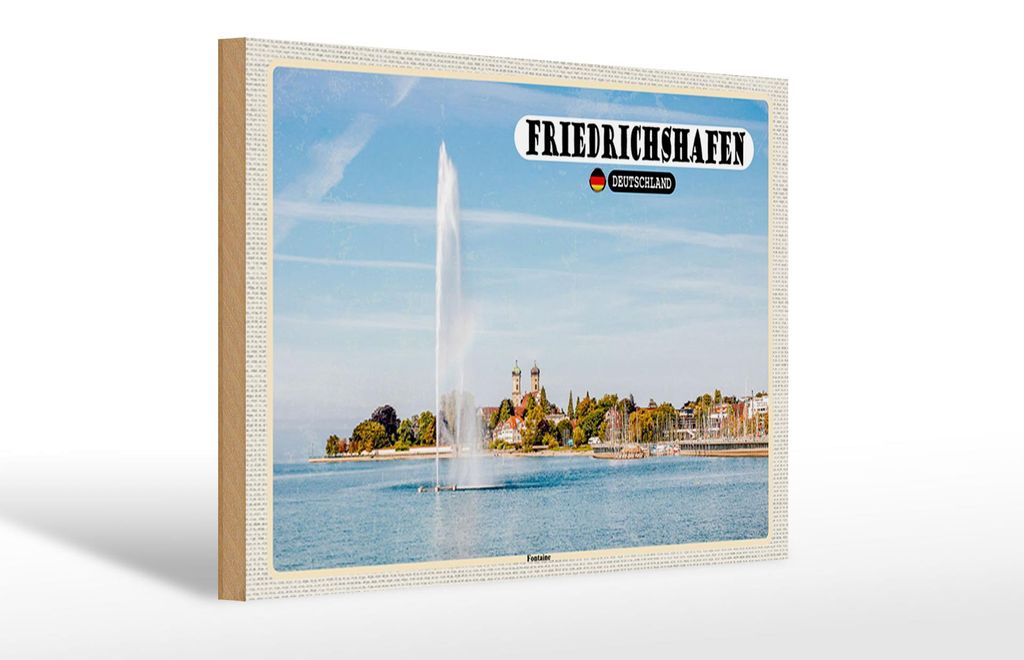 Holzschild Städte Friedrichshafen Fontaine Fluss 30x20cm
