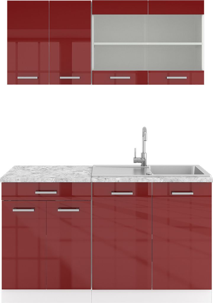 Vicco Singleküche R-Line, 140 cm ohne Arbeitsplatte, Rot Hochglanz/Weiß/Weiß