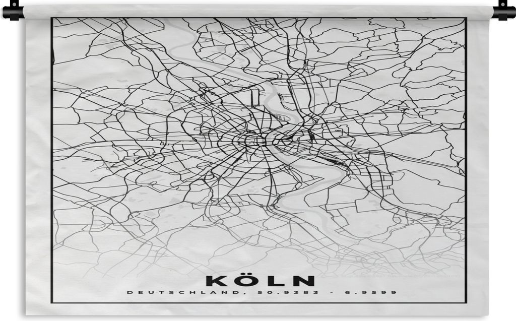 MuchoWow Wandteppich Wandbehang Karte - Köln - Karte - Stadtplan 150x100 cm Tapisserie Dekoration Wandtuch - Waschbar - Tapisserien - Wand-Decke