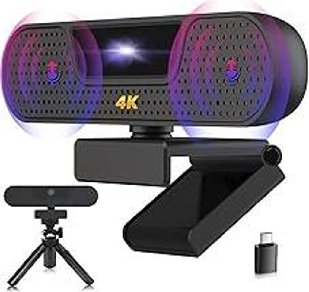 W8GS Webcam 4K, Kamera PC mit Mikrofon, Geräuschunterdrückung, Autofokus, 85°Sichtfeld, Datenschutz, Plug&Play, Lichtkorrektur, für Mac OS/Wind...