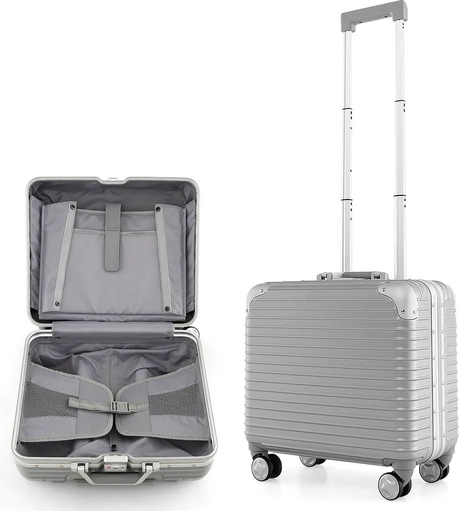 Valigia 16" Costway 34L Argento: Bagaglio a Mano Leggero con Ruote