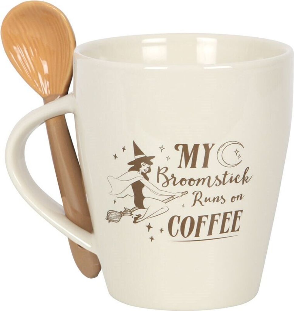 Something Different - Becher & Löffel Set "My Broomstick Runs On Coffee" SD4882 (Einheitsgröße) (Naturweiß/Beige)