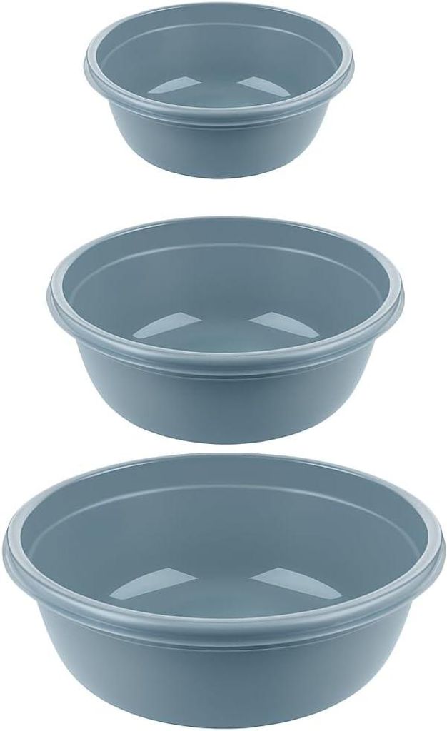 BORNOVA 3er Set runde Waschschüsseln – BPA-frei – 5L, 7.5L, 10.5L – Vielseitig für Küche, Garten & Haushalt (Eisblau)