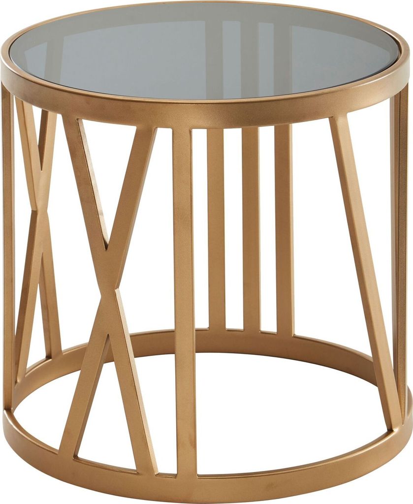 Beistelltisch FineBuy Sofatisch Glas Metall Ø 45 cm Wohnzimmertisch Rund Tisch