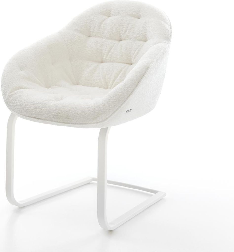 DELIFE Freischwinger Gaio-Flex Bouclé Soft Beige Freischwinger flach Weiß