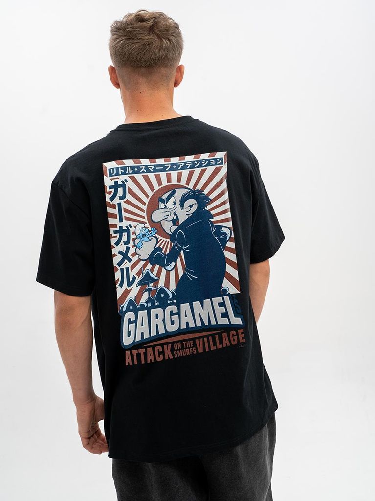 Herren Kurzarm T-Shirt in Übergröße Schwarz Schlümpfe Gargamel Episode L
