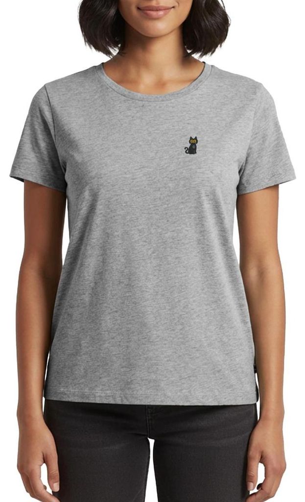 Spreadshirt Schwarze Katze Bestickt Frauen Premium T-Shirt, 5XL, Grau meliert