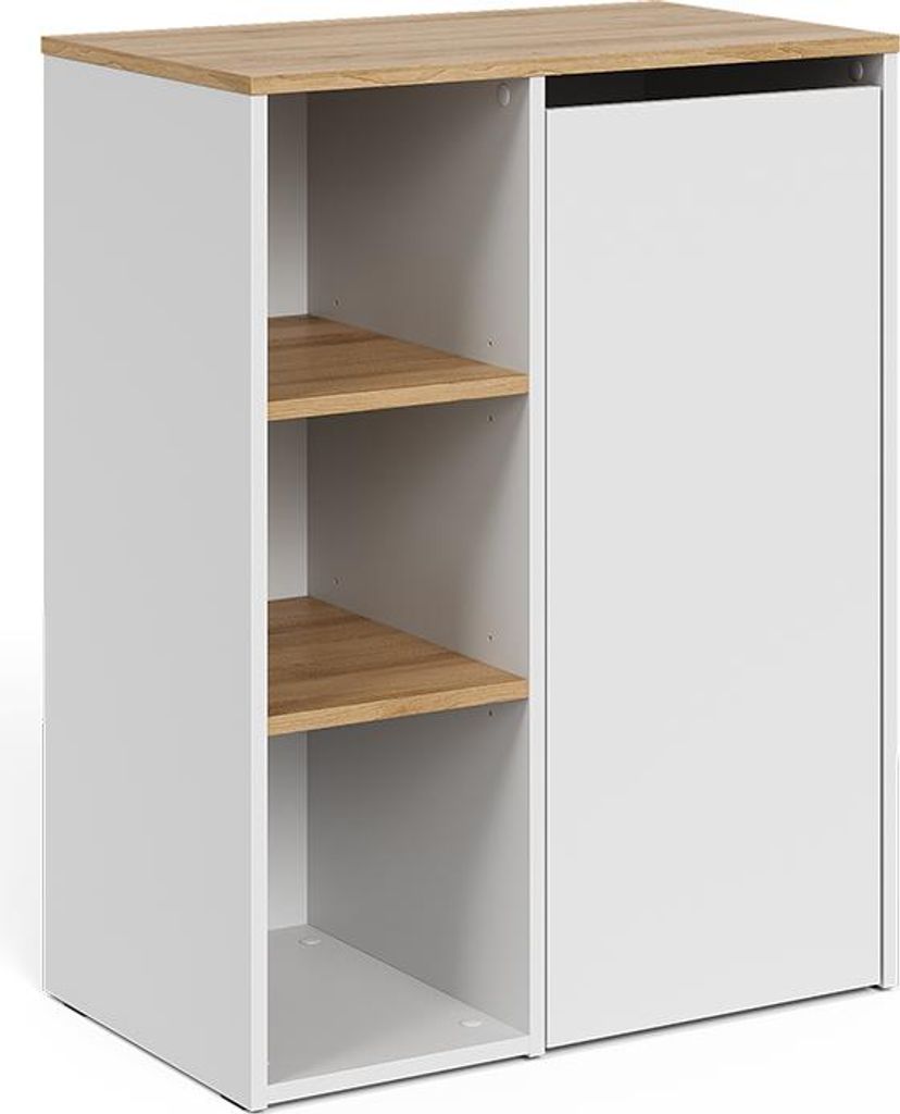 Badschrank Vicco Viktor Weiß/Artisan 68 x 88.2 cm mit offenen Regalen und Wäschekorb, Model 57509