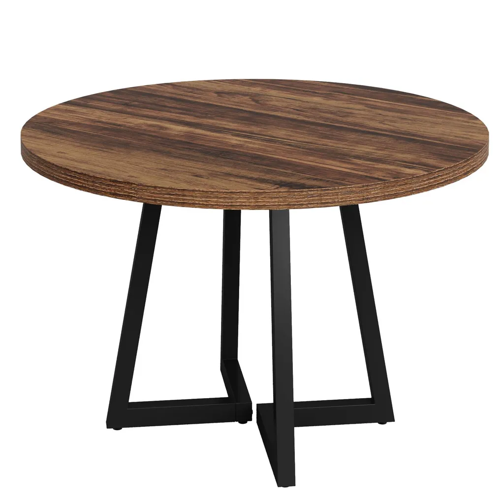 Table de séminaire ronde 80 cm, Bureau bois marron pour 2 à 4 personnes