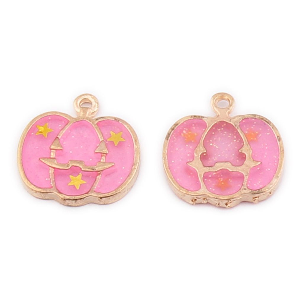 2 Stück Halloween Kürbis Geist Emaille Schlüssel Halskette Anhänger Hängende Ornamente-Rosa Kürbis