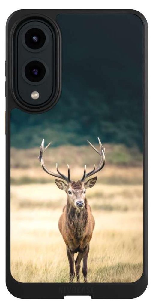 NIVOCASE Hülle für Samsung Galaxy S25 Edge Handyhülle NIVOcore Case Schwarz Hirsch Wald Wiese