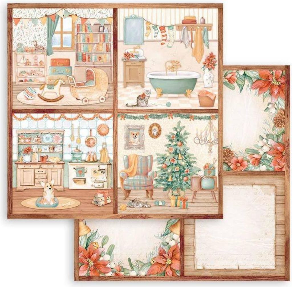 STAMPERIA 30x30cm doppelseitig Scrapbooking Papier 250g, All Around Christmas 4 Karten