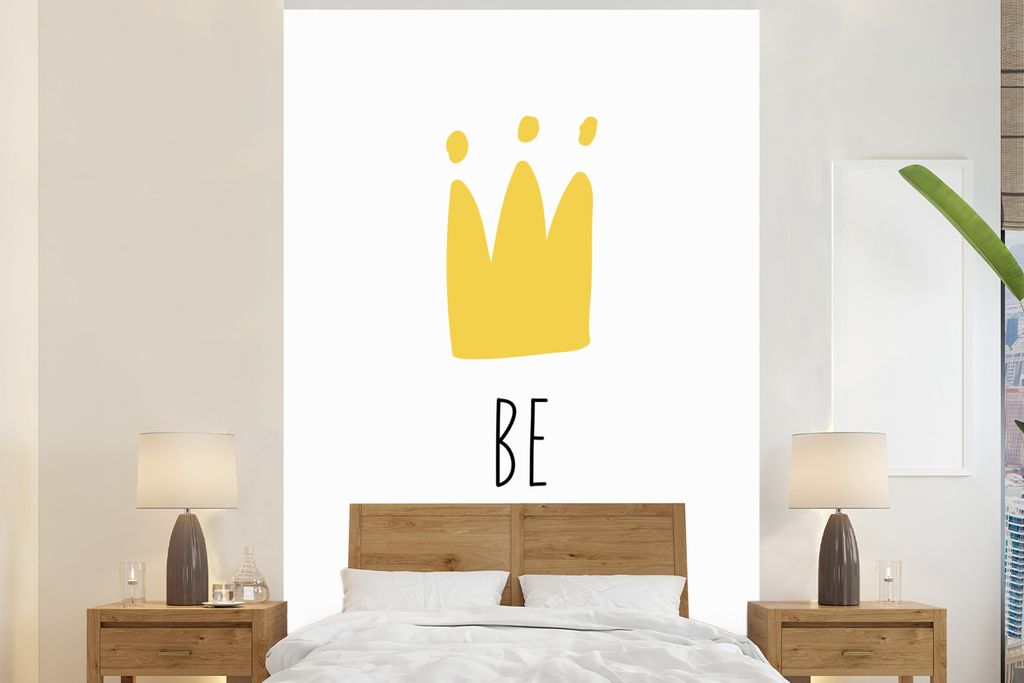 MuchoWow Fototapete für Wohnzimmer oder Schlafzimmer Wandtapete Vinyl Motivtapete Zitate - Sei mutig - Krone - Illustration - Kinder - 160x240 c...