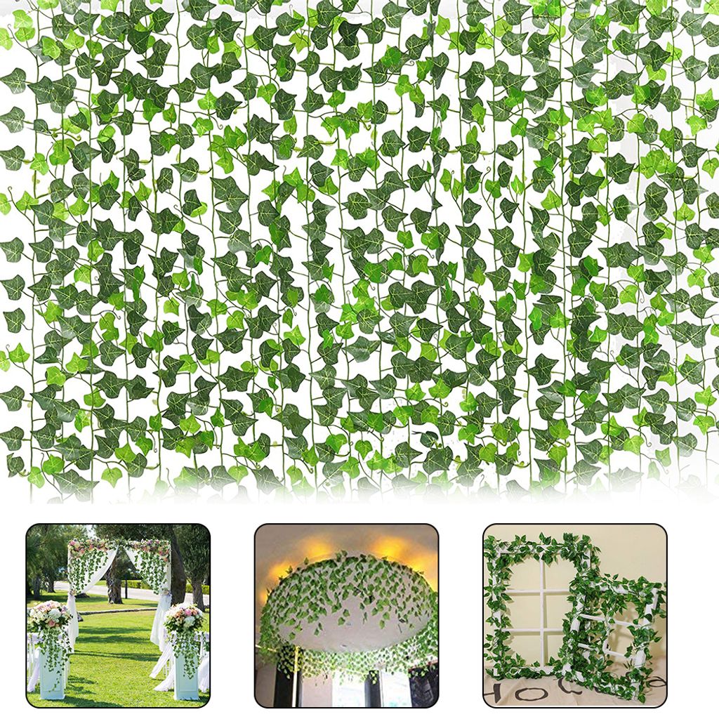 12x 2m Efeugirlande Efeubusch Grünpflanze Künstliche Kunstpflanze Deko Hochzeit