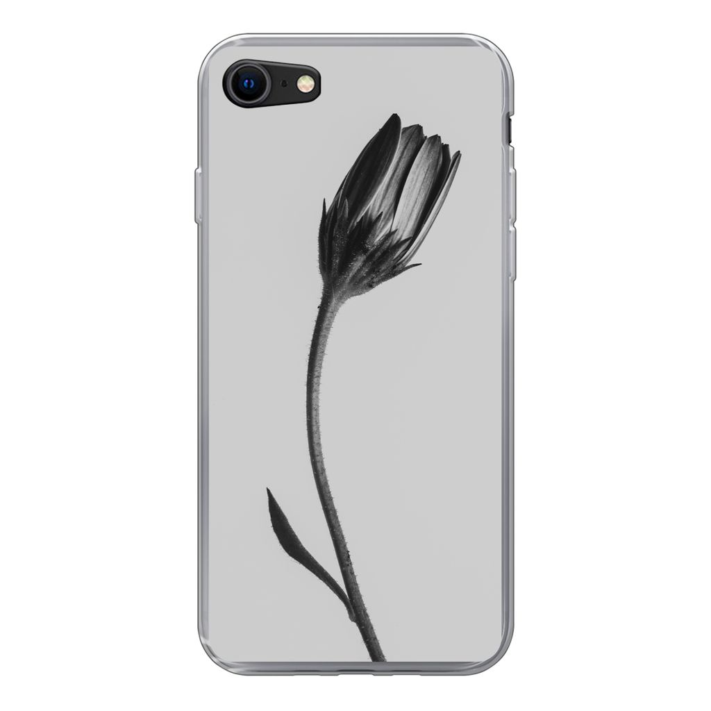 MuchoWow Handyhülle Schutzhülle Hülle für iPhone SE 2022 Pflanze - Makro - Schwarz - Weiß Silikon Softcase Handy Hülle - Schutzhülle