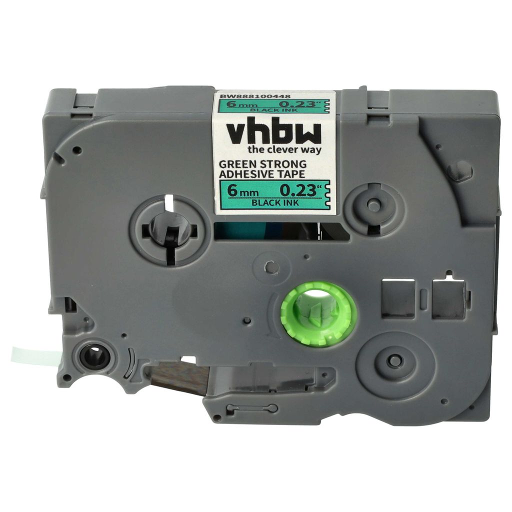 vhbw Schriftband-Kassette kompatibel mit Brother PT 1000, 1000F, 1000BTS, 1005 Etiketten-Drucker 8m x 6mm Schwarz auf Grün, Extra Stark, Laminiert