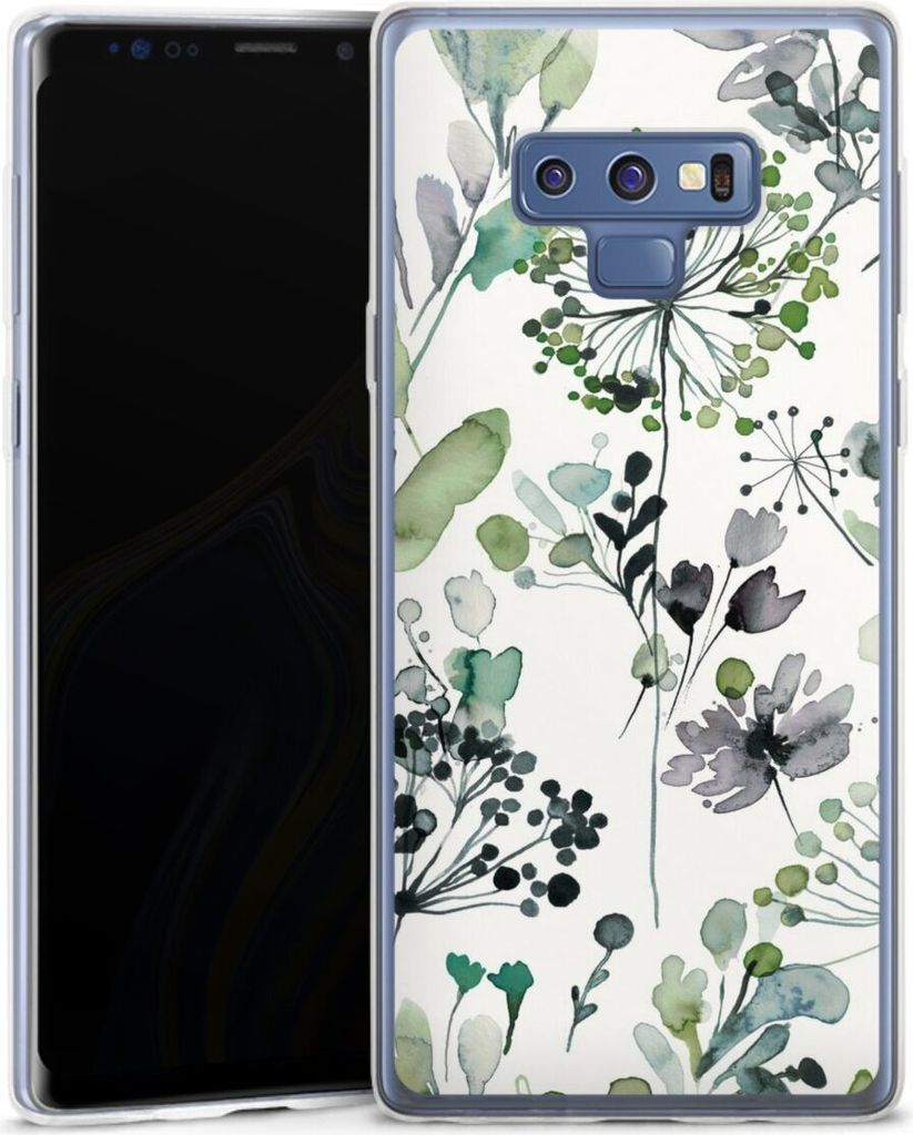 DeinDesign Slim Hülle für Samsung Galaxy Note 9 Silikon Case Ultra Dünn Handyhülle Blumen Wasserfarbe Eukalyptus
