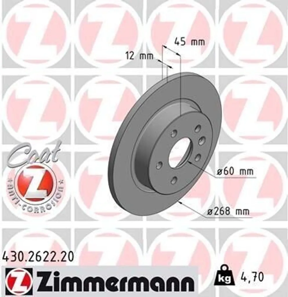 Disque de frein anti-vibration Zimmermann 430.2622.20 pour Opel Astra J J13