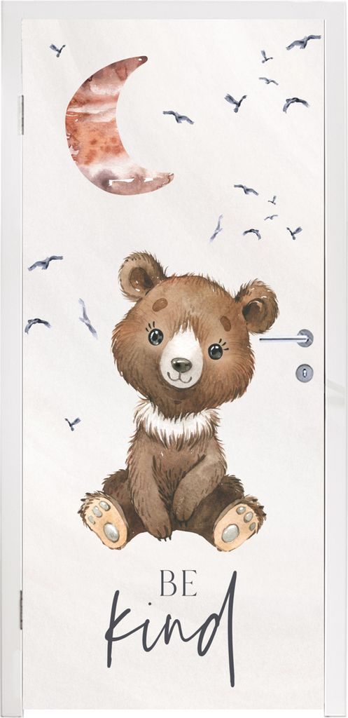 MuchoWow Türtapete Selbstklebende Türfolie Sprichwörter - Kind sein - Kinder - Teddybär - Aquarell 95x235 cm Türposter Türaufkleber Klebefo...