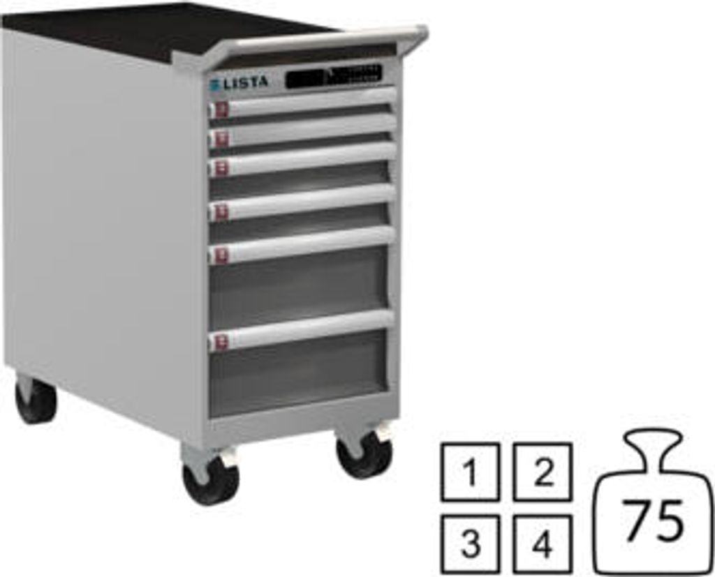 Lista Schubladenschrank - fahrbar - 78.458.519 - 840 x 411 x 725 mm (HxBxT) - 6 Schubladen - 75 kg - Code Lock - RAL 7035/NCS S 6502-B