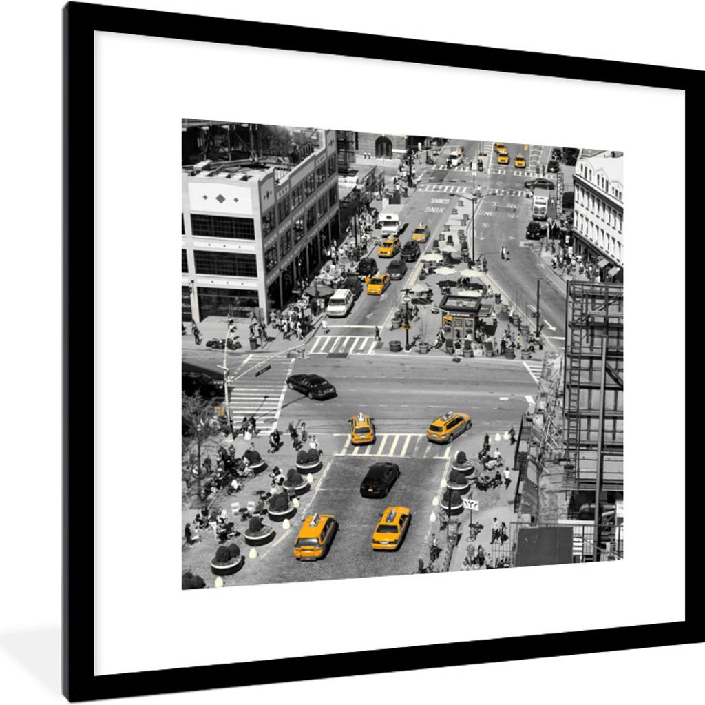 MuchoWow Gerahmtes Poster Schwarz-Weiß-Luftaufnahme von Manhattan in den USA 40x40 cm - Poster mit Schwarzem Bilderrahmen Wandposter Rahmen Foto...