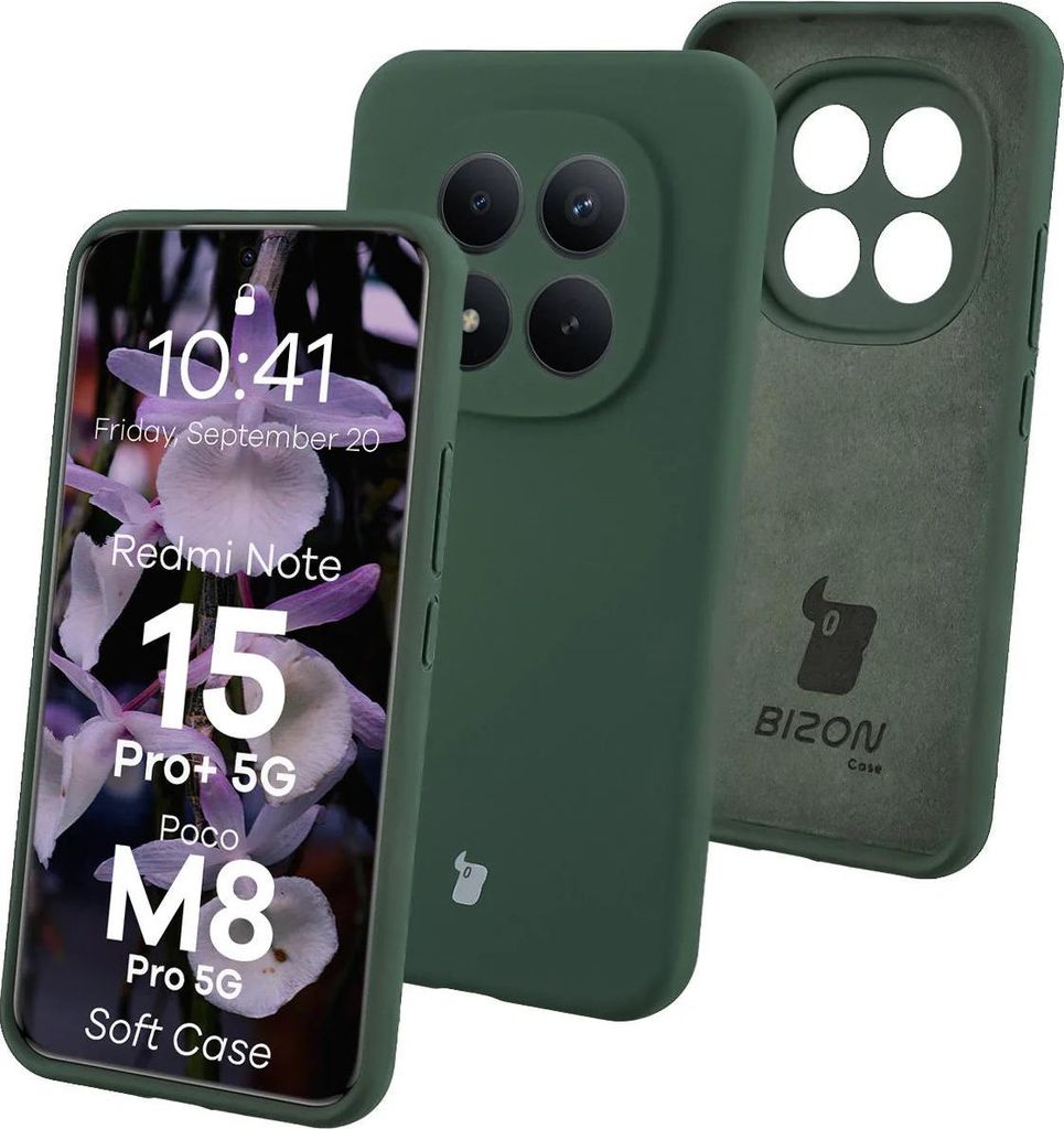 Silikon Handyhülle für Xiaomi Redmi Note 15 Pro Plus 5G / POCO M8 Pro 5G, Bizon Soft Case, Dunkelgrün