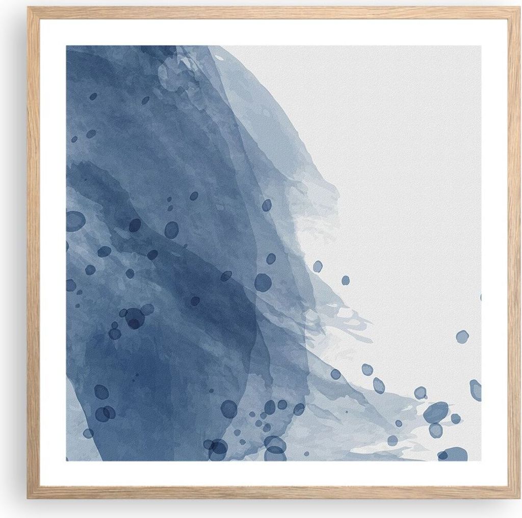 Gerahmtes Poster - Rahmen in heller Eiche - Blau Weiß Hintergrund - 60x60 cm - Wand Bild - Wanddeko - Wandbilder - Kunstposter - Wandposter - Bild...