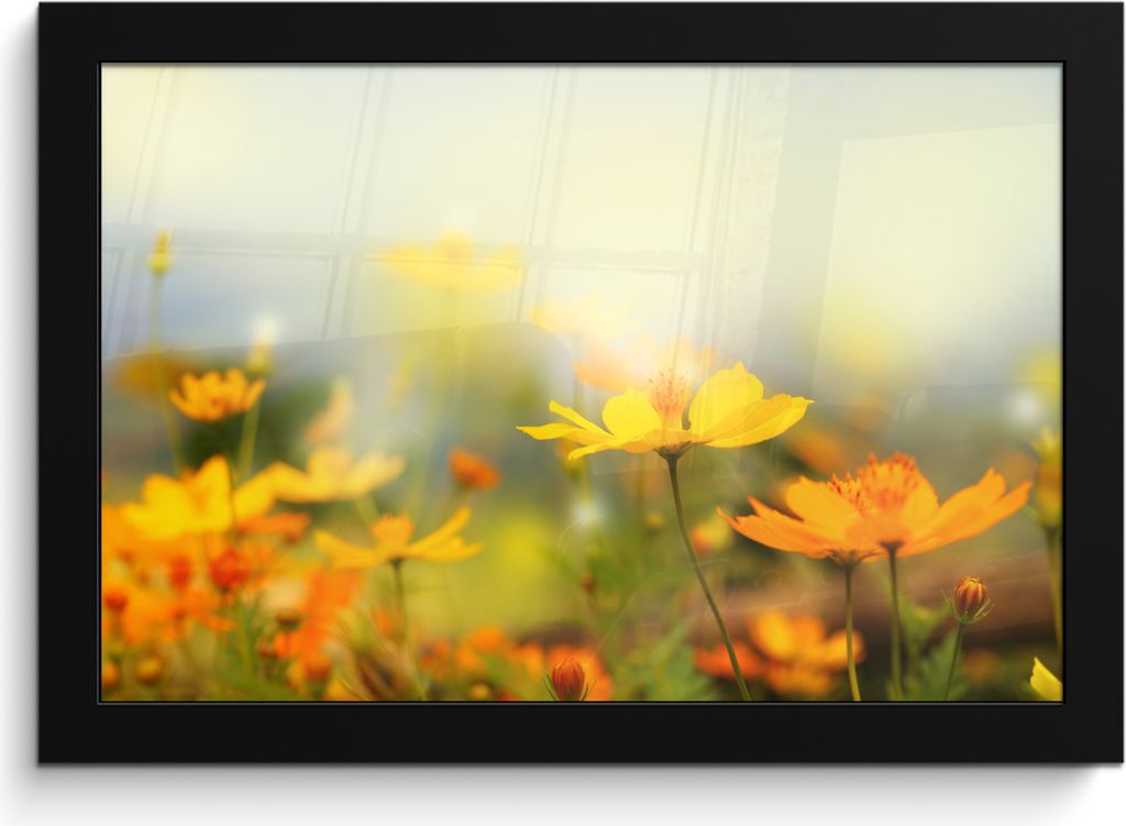 MuchoWow MuchoWow Gerahmtes Poster Blumen - Landschaft - Gelb 30x20 cm - Poster mit zchwarzem Bilderrahmen - Kunstdruck - Bild-Poster